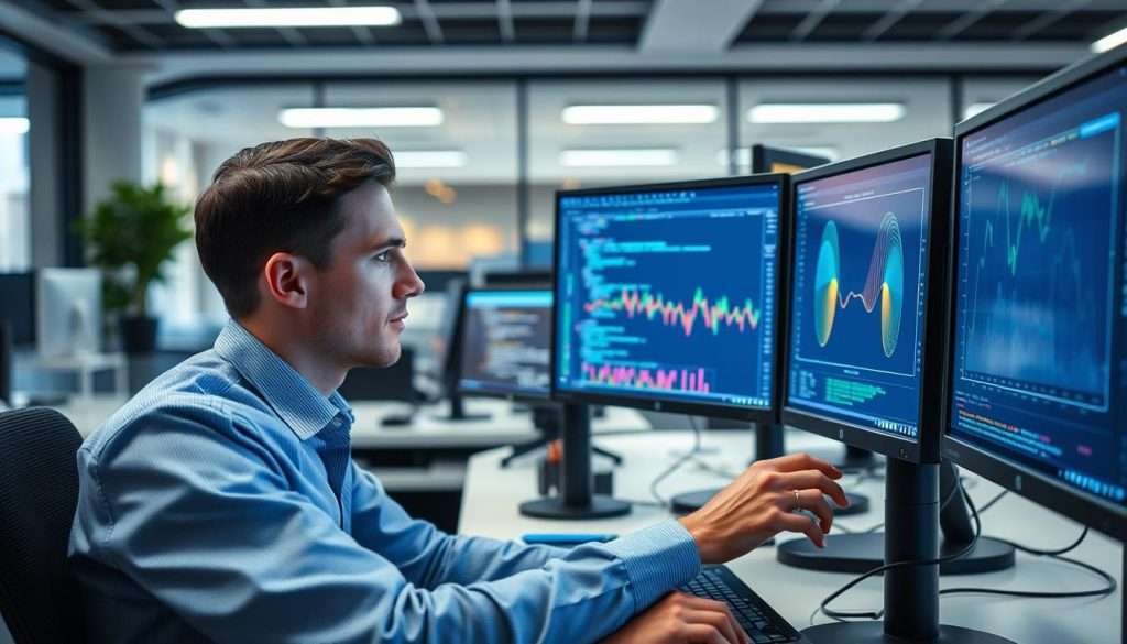 Professional data scientist working with Python code for machine learning and AI applications