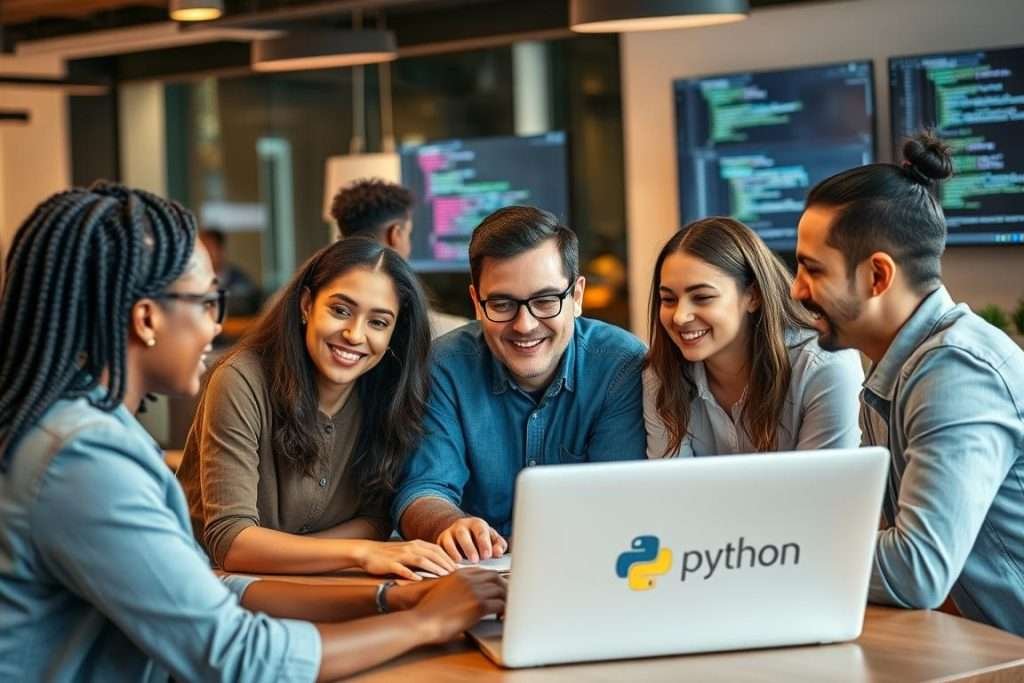 A group of Zero to Mastery Python course graduates collaborating on a project in 2025 A group of Zero to Mastery Python course graduates collaborating on a project in 2025