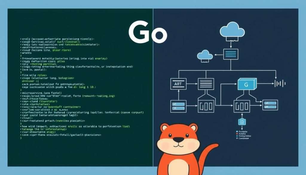 Go code with cloud infrastructure diagrams showing microservices architecture for best programming languages to learn in 2025 Go code with cloud infrastructure diagrams showing microservices architecture for best programming languages to learn in 2025