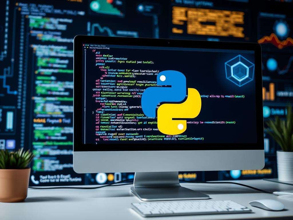 Python code displayed on a computer screen with AI and data visualization elements for best programming languages to learn in 2025 Python code displayed on a computer screen with AI and data visualization elements for best programming languages to learn in 2025