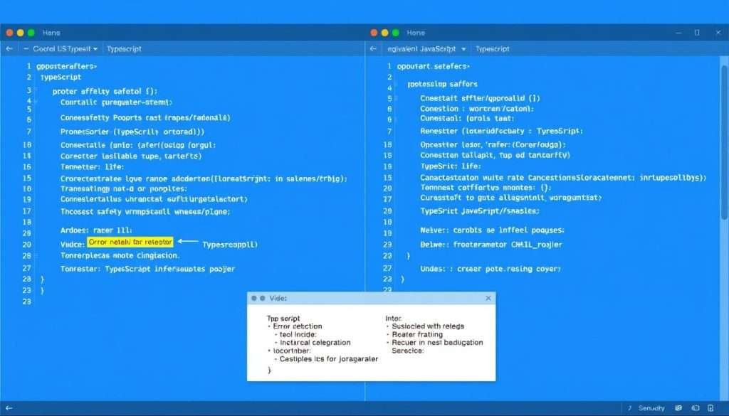 TypeScript code comparison with JavaScript showing type safety features for best programming languages to learn in 2025 TypeScript code comparison with JavaScript showing type safety features for best programming languages to learn in 2025
