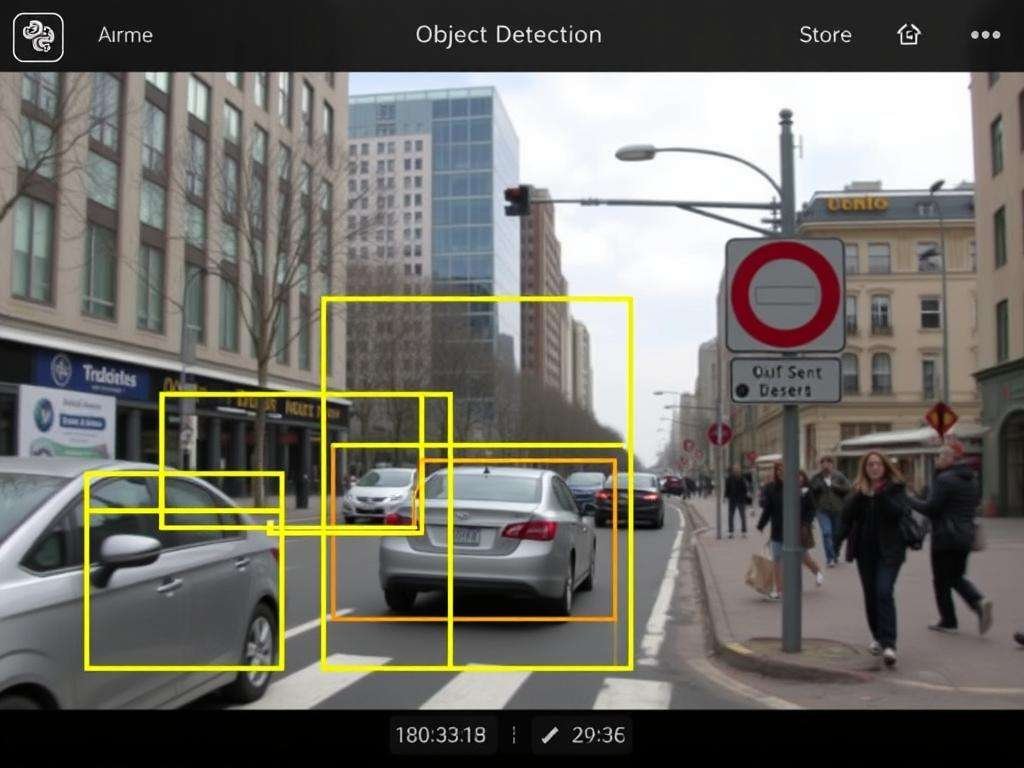 Object detection system built with Python identifying objects in a street scene